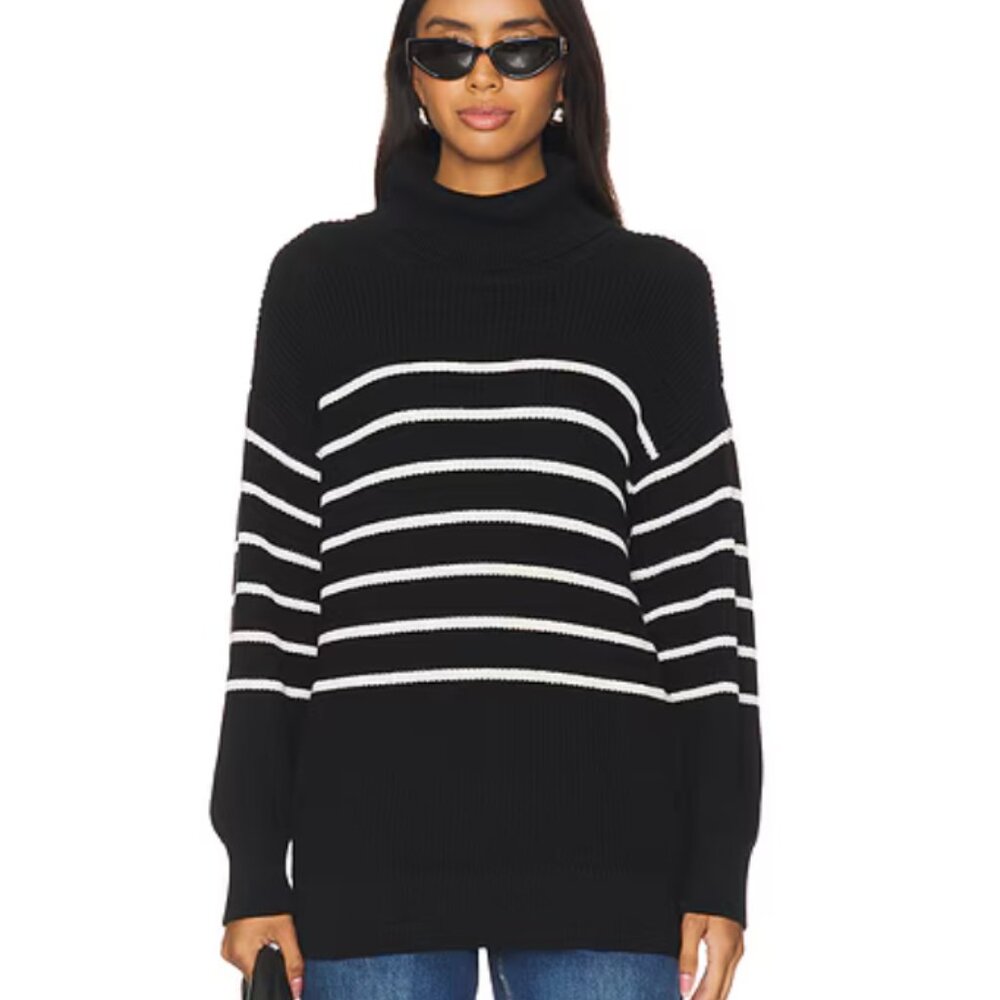 525 America Elise Oversized Striped Turtleneck Pullover in Bla